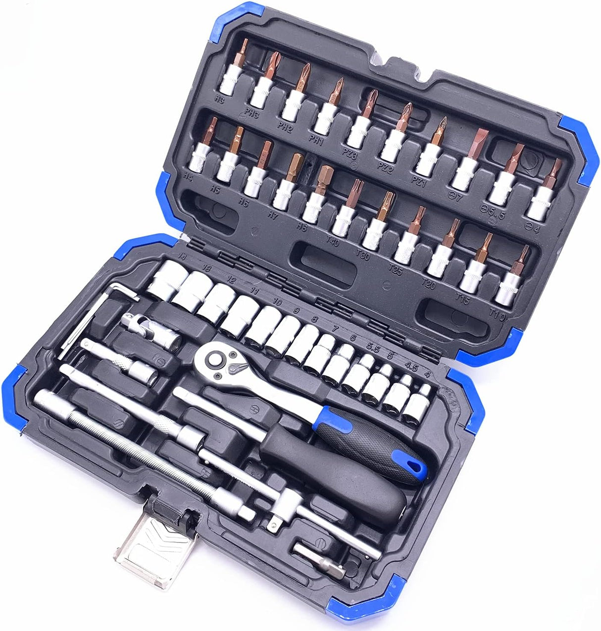 Гедоре комплект 46 части 1/4" Chrome Vanadium с тресщотка и битове