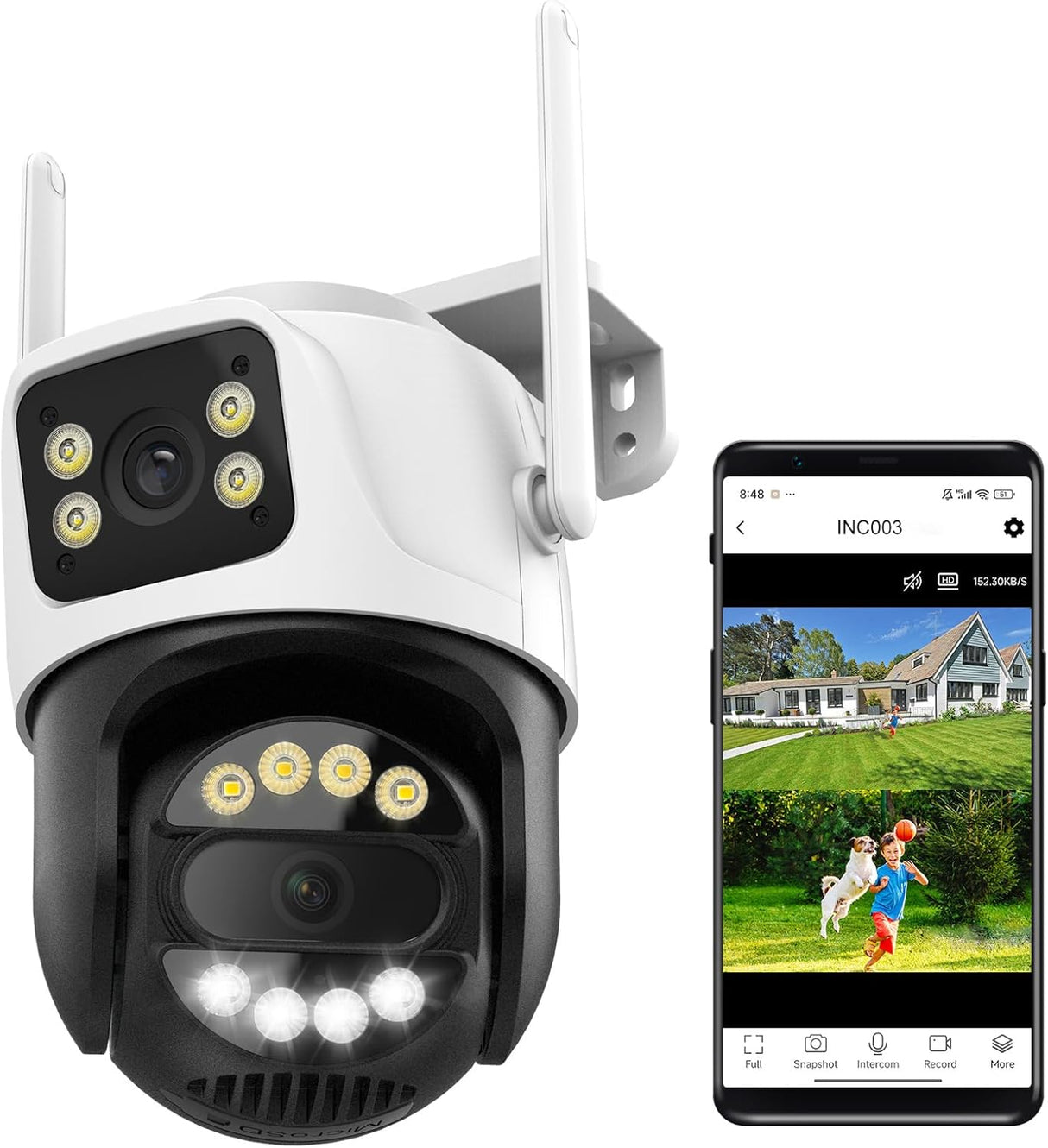 WiFi охранителна камера 3MP с 2 обектива, PTZ, нощно виждане