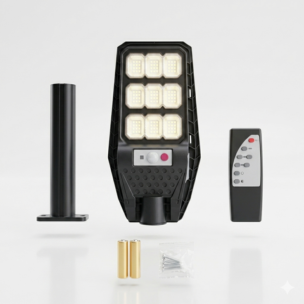 100W Соларна LED Лампа с Датчик за Движение | Без Ток, IP65 Водоустойчива | Мощно Осветление за Двор, Гараж и Улица