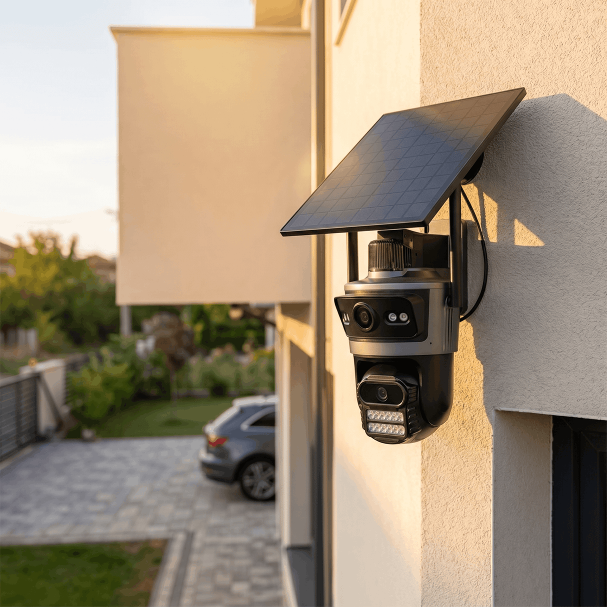 Соларна охранителна WiFi камера 4MP с 3 обектива, AI детекция и зум
