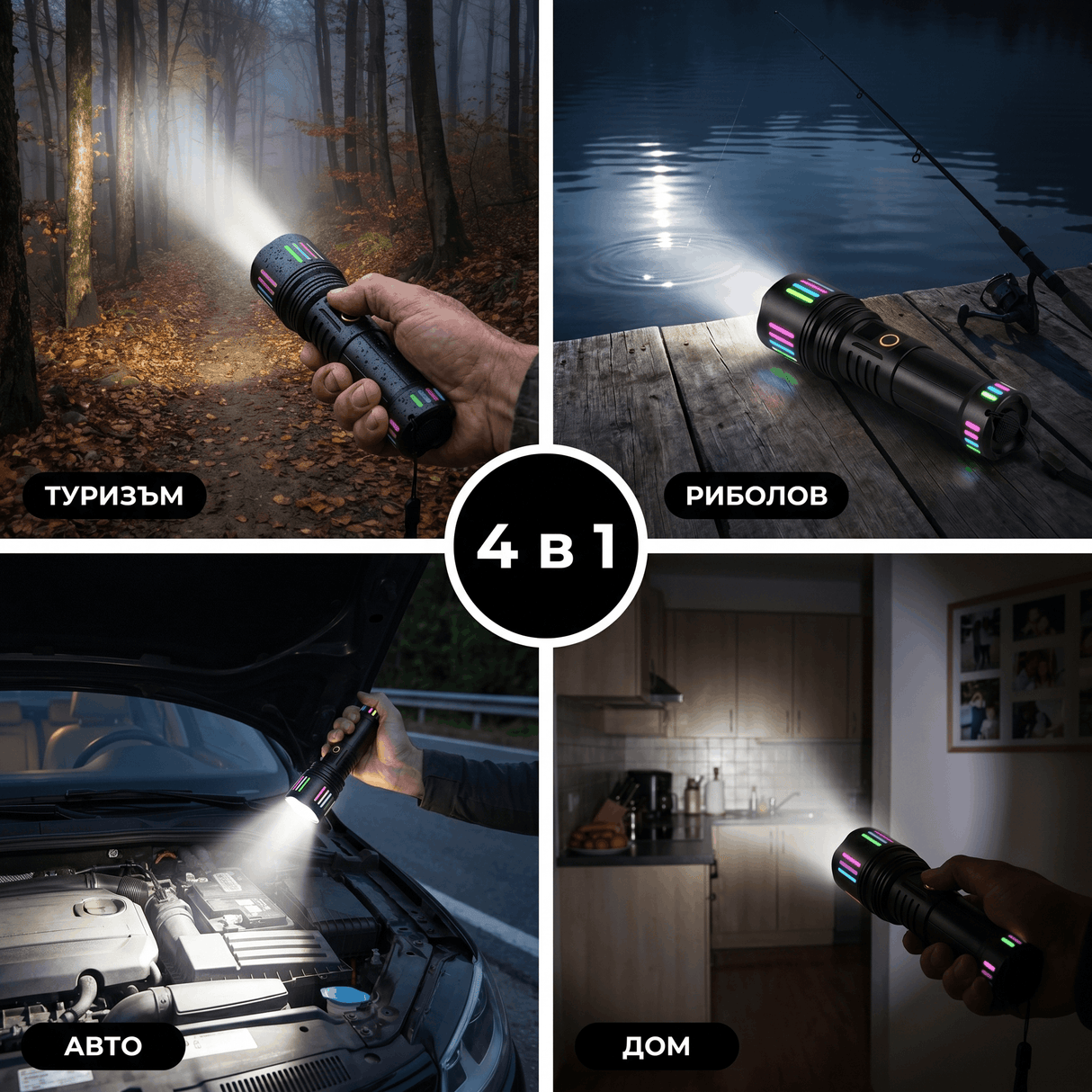 Тактически LED фенер KH-W513 1000lm Zoom + 18650 батерия + USB-C