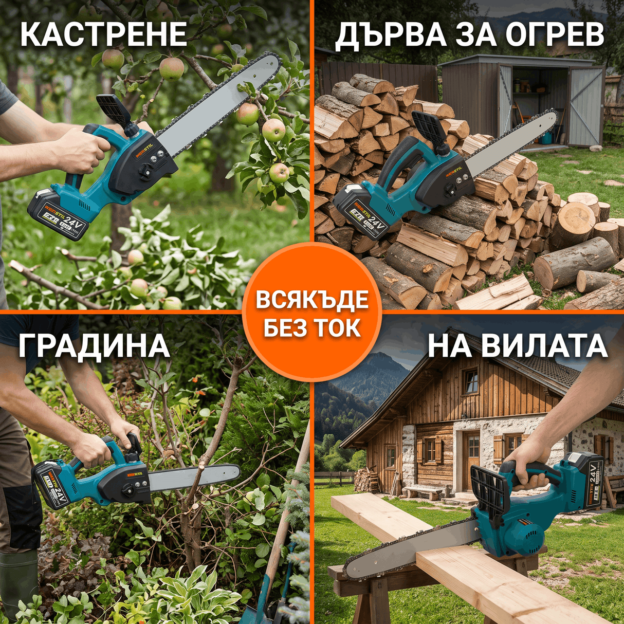Акумулаторна Резачка WERSTIL 24V — Шина 250мм, Батерия 5.0Ah