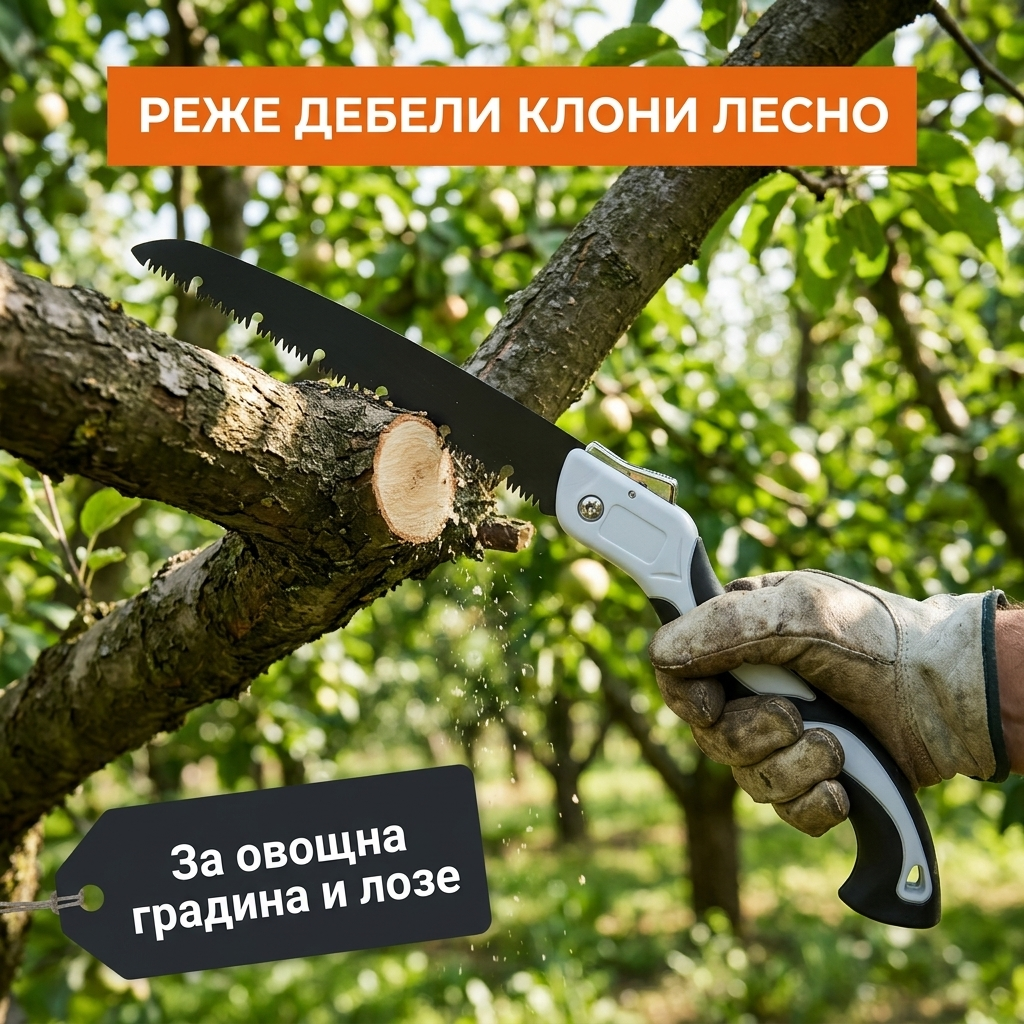 Сгъваем трион реже клон в овощна градина