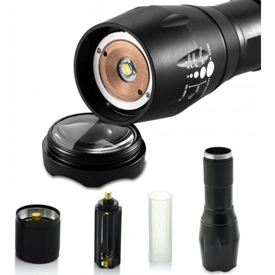 Мощен акумулаторен фенер с CREE LED диод 2500W ZOOM T6 - Stivo.bg