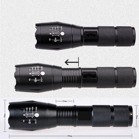 Мощен акумулаторен фенер с CREE LED диод 2500W ZOOM T6 - Stivo.bg