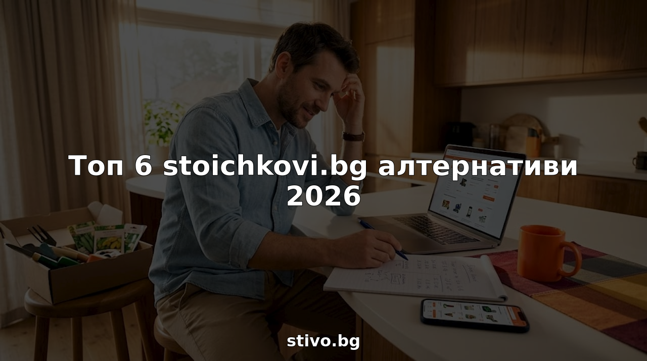 Човек седи на кухненската маса и разглежда различни онлайн магазини за инструменти, сравнявайки оферти и модели, за да избере най-подходящото за себе си.