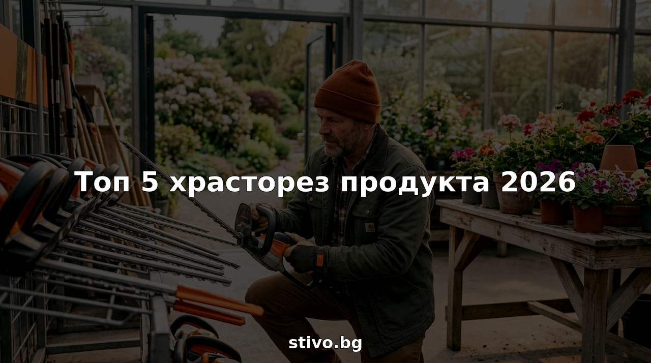 Мъж избира храсторез в магазина, оглеждайки различните модели на рафта.