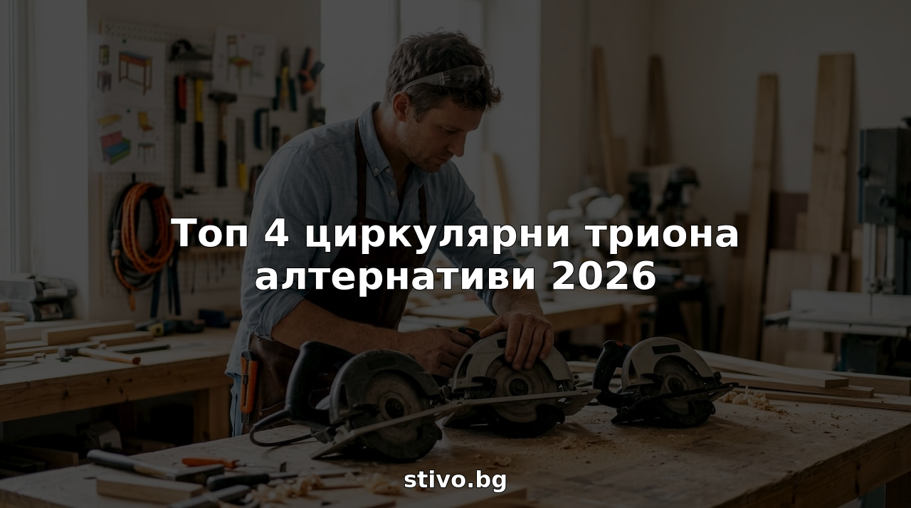 Майсторът внимателно разглежда различни модели циркулярни триони, подредени на работната маса, за да избере най-подходящия за своята работа.