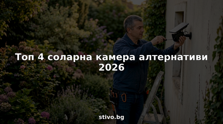 Мъж монтира соларна охранителна камера на открито