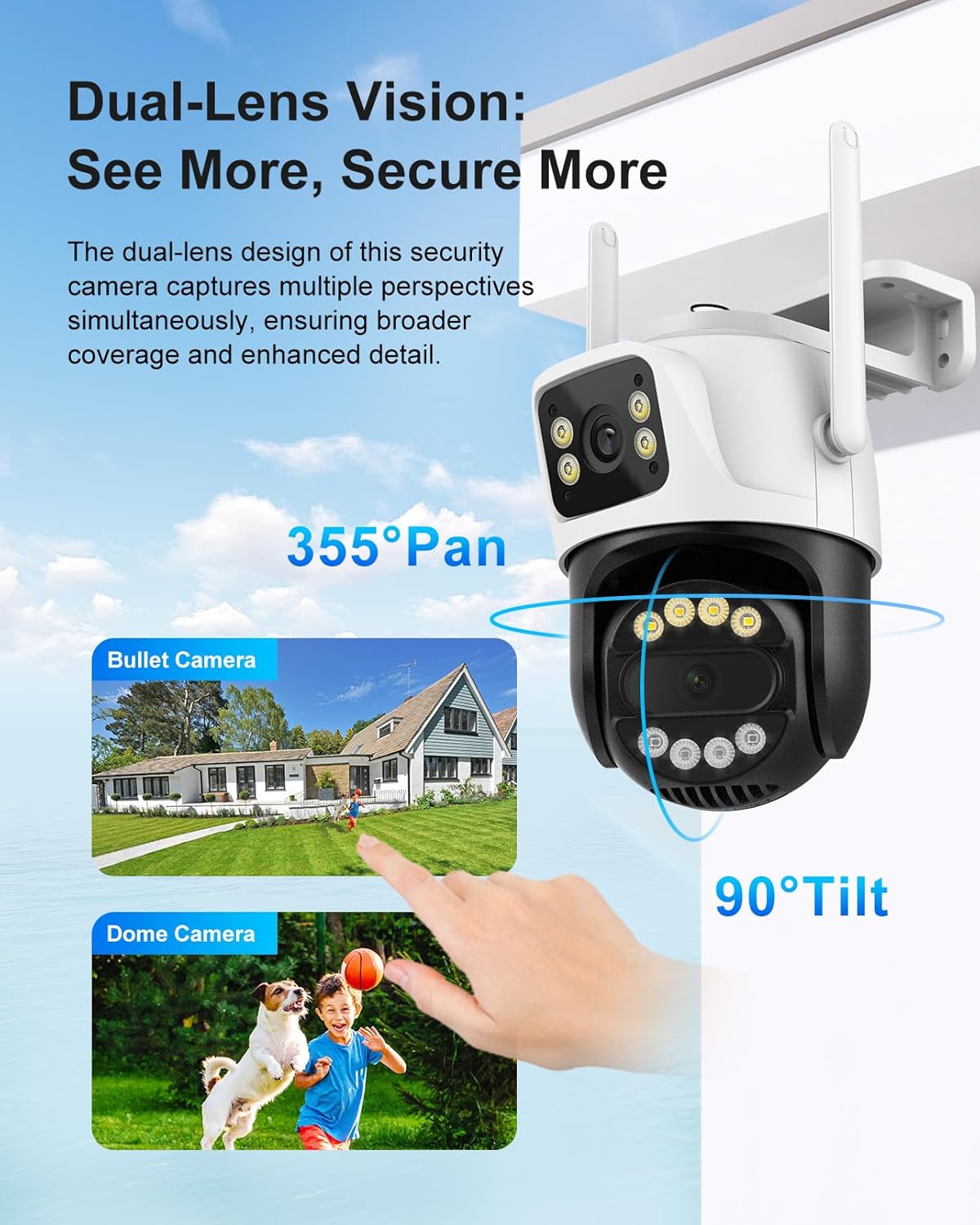 WiFi охранителна камера 3MP с 2 обектива, PTZ, нощно виждане