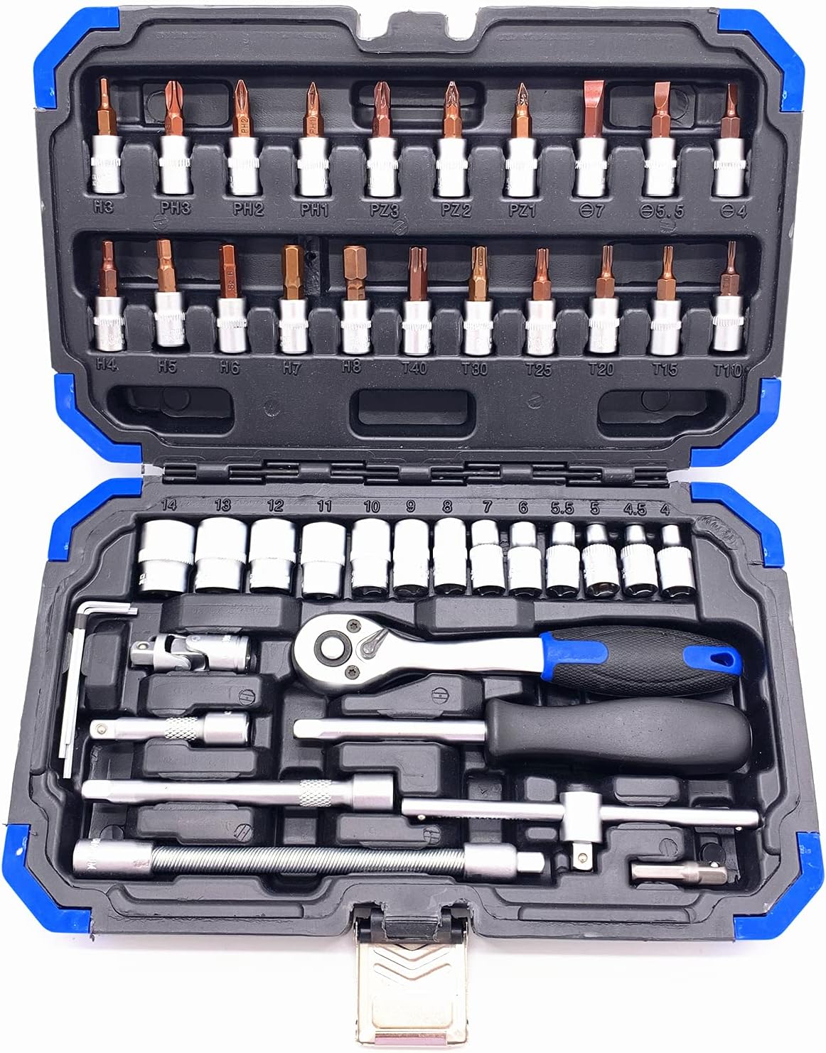 Гедоре комплект 46 части 1/4" Chrome Vanadium с тресщотка и битове