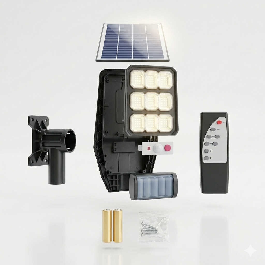 100W Соларна LED Лампа с Датчик за Движение | Без Ток, IP65 Водоустойчива | Мощно Осветление за Двор, Гараж и Улица