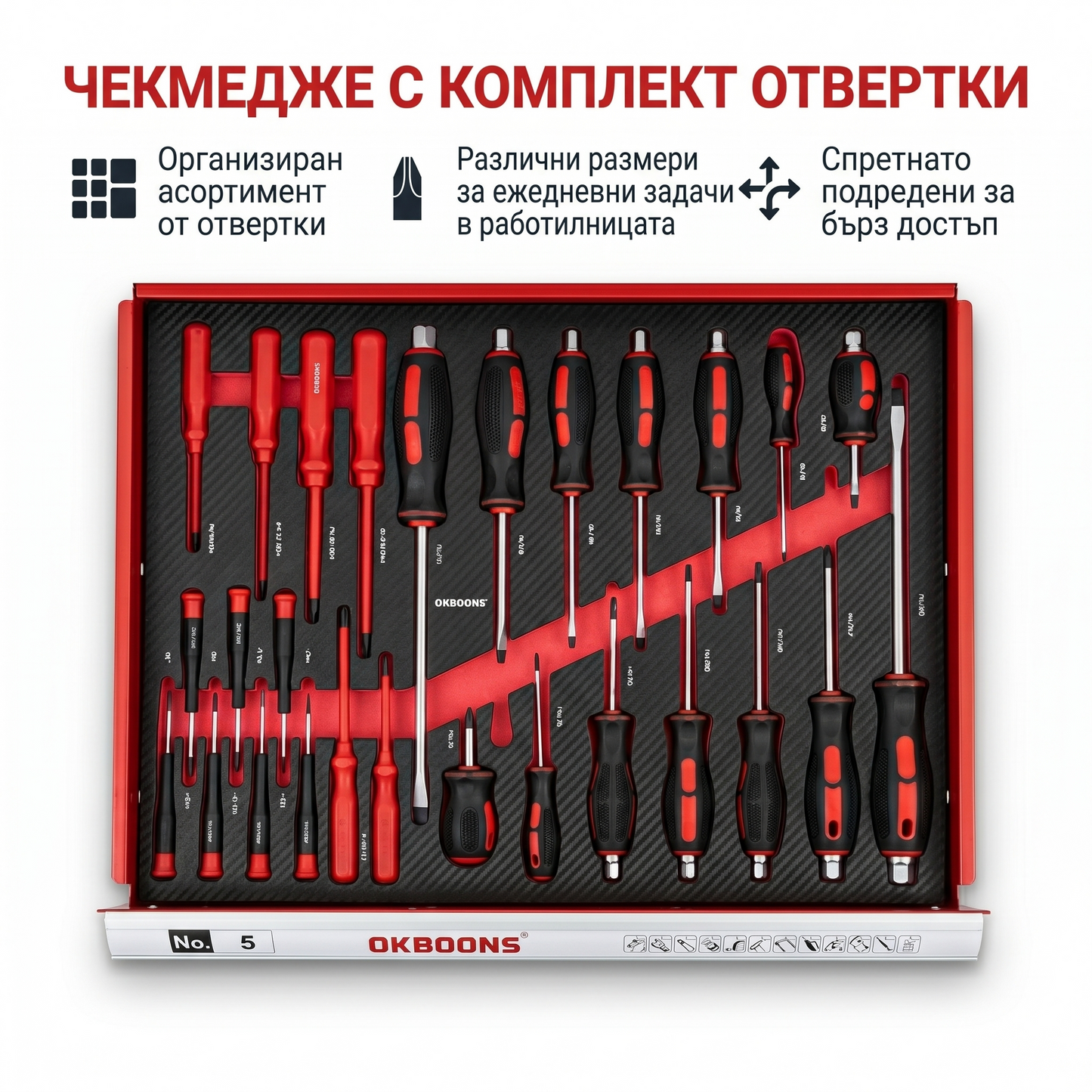 Шкаф с инструменти OKBOONS – 193 части 7 чекмеджета