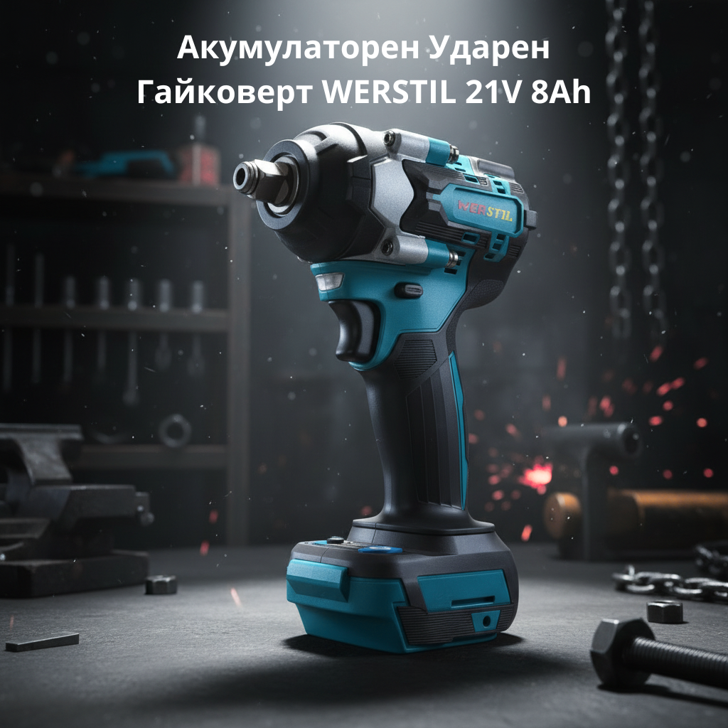 Акумулаторен Ударен Гайковерт WERSTIL 21V 8Ah - Stivo.bg