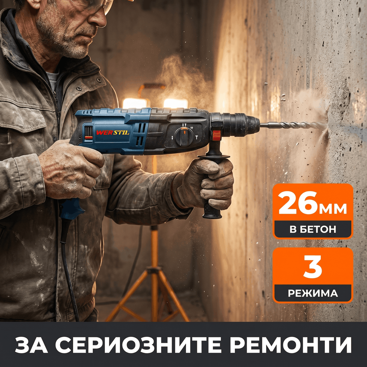 Перфоратор WERSTIL GBH 2-26 DFR — SDS-plus, 3 Режима, Бетон до 26мм + Куфар