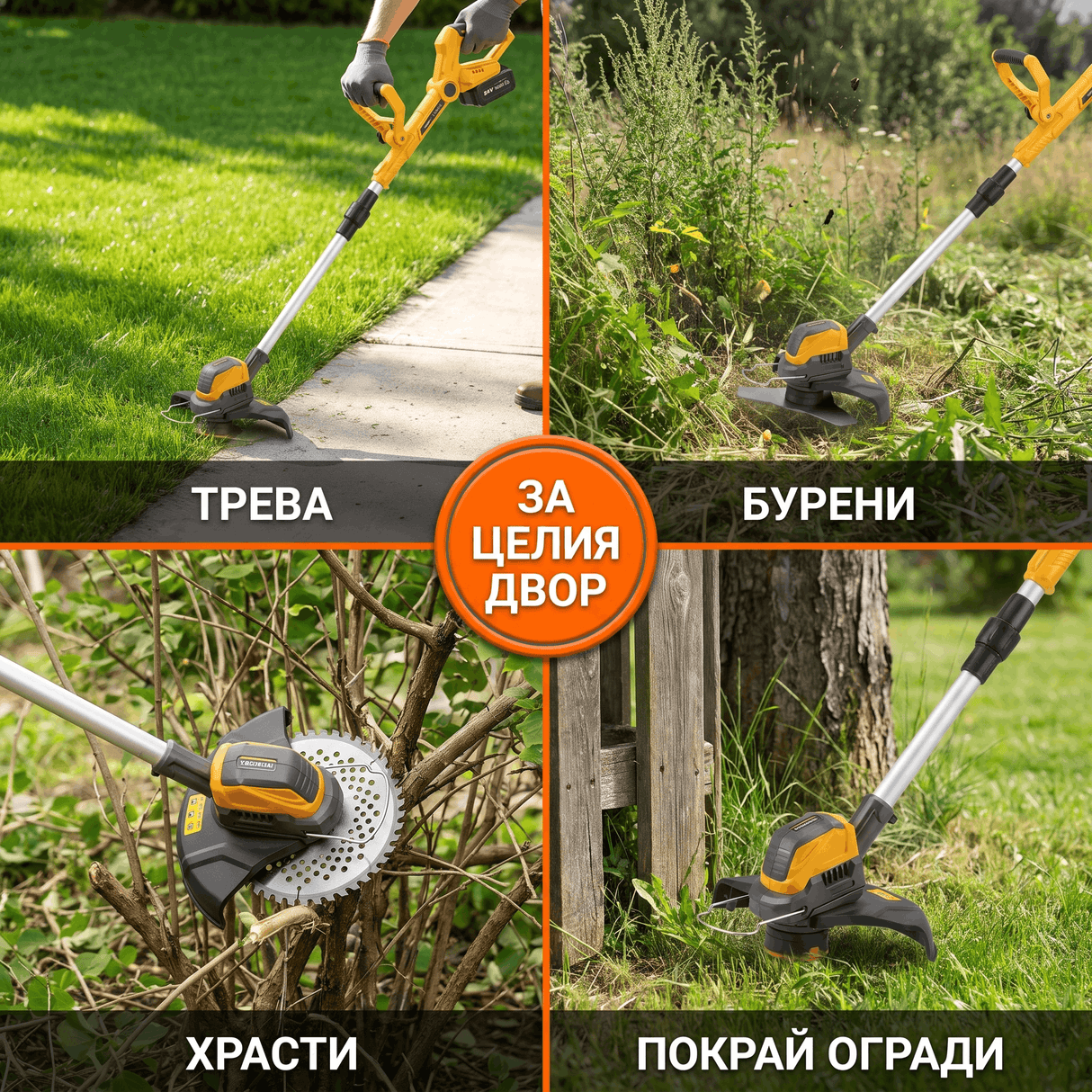 Акумулаторен Тример WERSTIL 24V — 3 Ножа, Телескопичен, с 2 Батерии