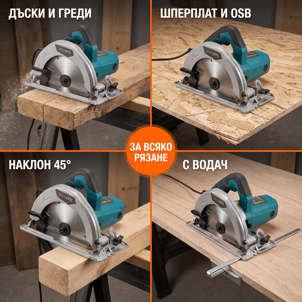 Ръчен Циркуляр WERSTIL HS7000 1200W — Диск 185мм, Рязане до 64мм