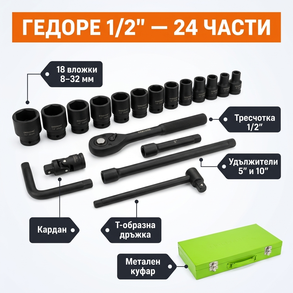 Съдържание на гедоре комплекта 24 части