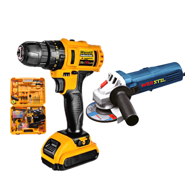 Комплект Ъглошлайф 880W и Винтоверт 24V WERSTIL - Stivo.bg